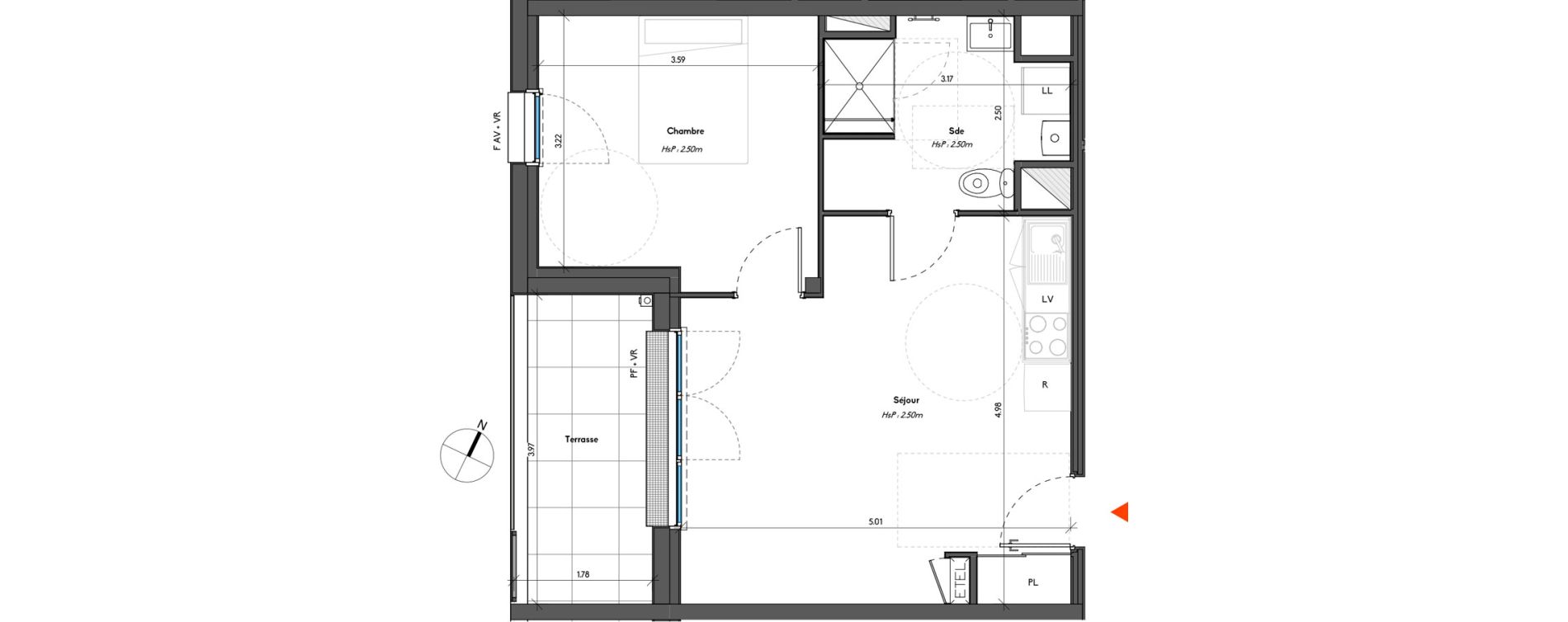 Appartement T2 de 41,76 m2 &agrave; Avrill&eacute; Le bois du roi