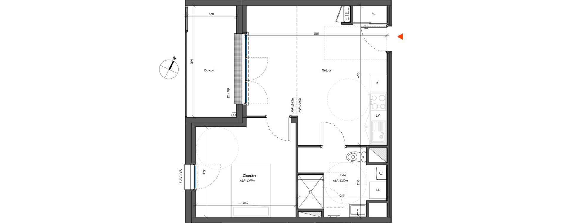 Appartement T2 de 41,76 m2 &agrave; Avrill&eacute; Le bois du roi