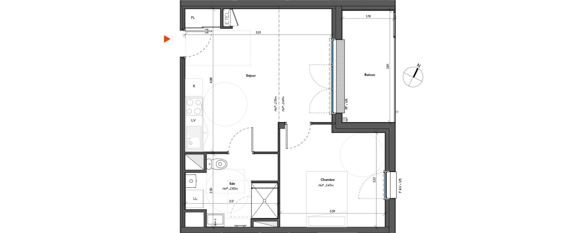 Appartement T2 de 41,32 m2 &agrave; Avrill&eacute; Le bois du roi