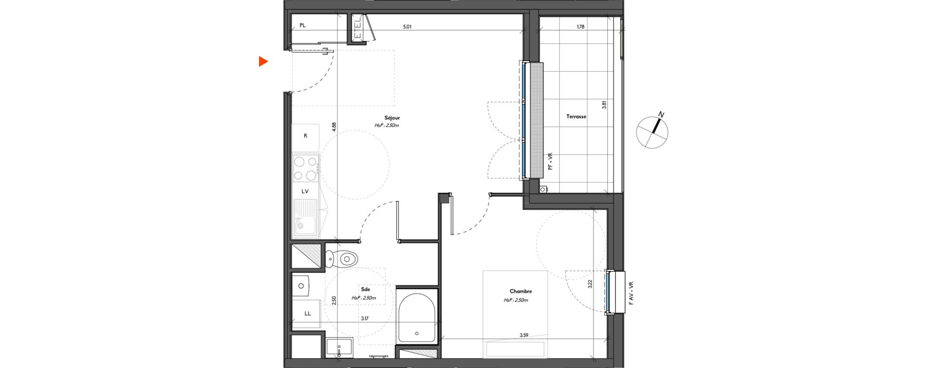 Appartement T2 de 41,32 m2 &agrave; Avrill&eacute; Le bois du roi