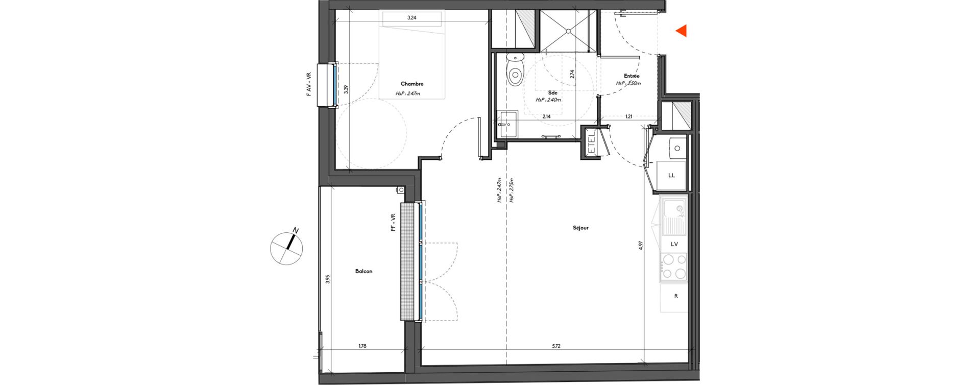 Appartement T2 de 44,69 m2 &agrave; Avrill&eacute; Le bois du roi