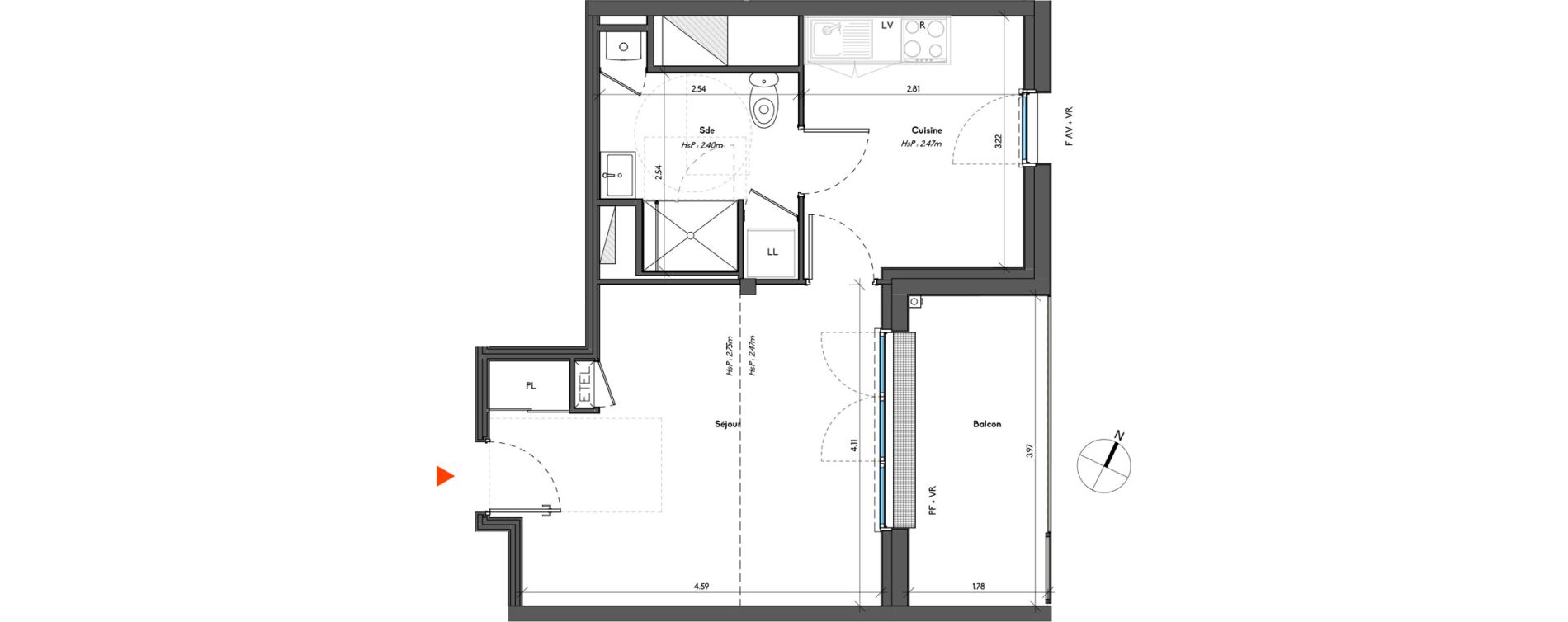 Appartement T1 de 33,92 m2 &agrave; Avrill&eacute; Le bois du roi