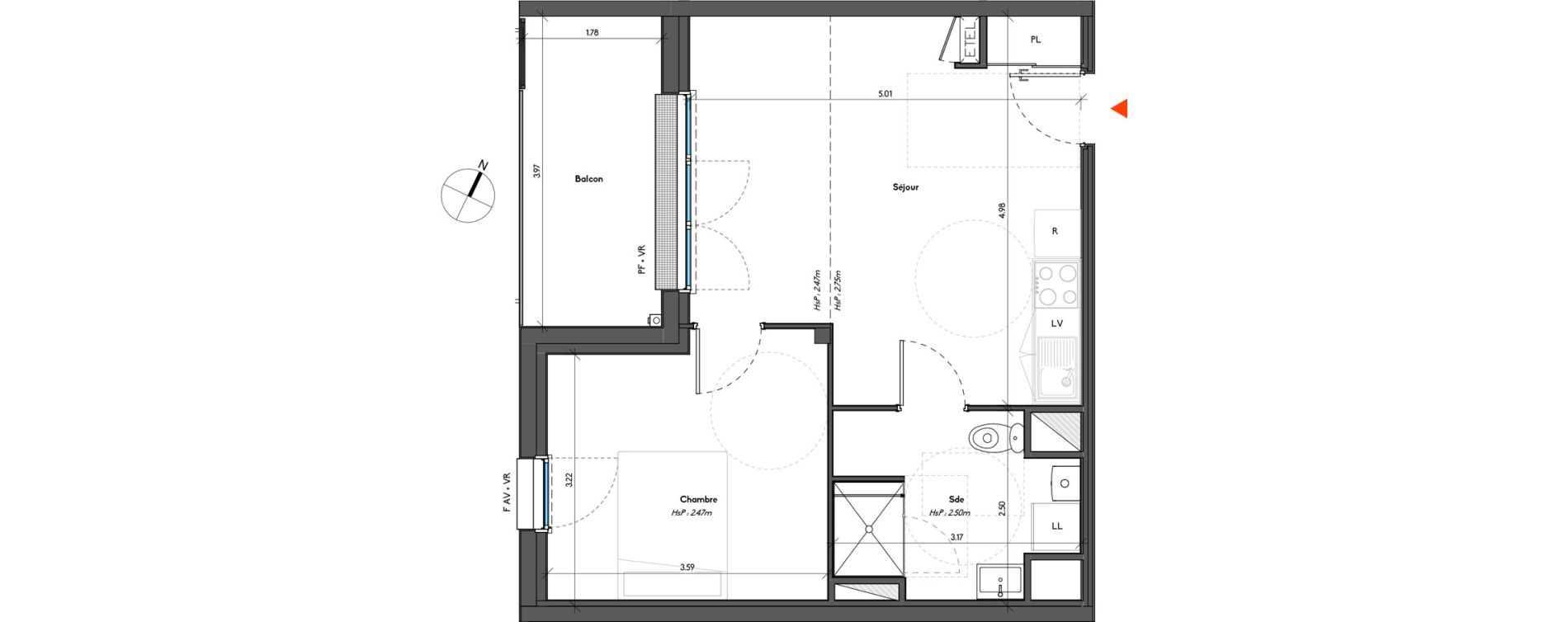 Appartement T2 de 41,25 m2 &agrave; Avrill&eacute; Le bois du roi