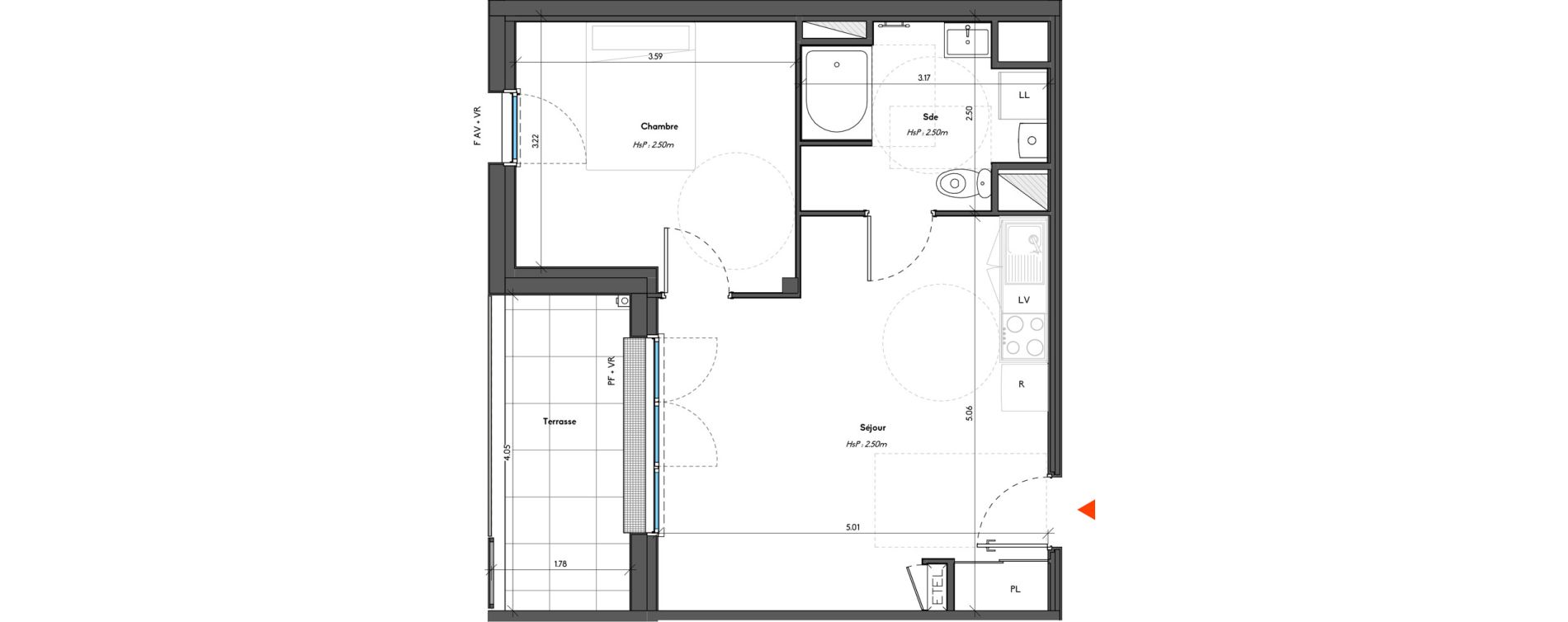 Appartement T2 de 41,64 m2 &agrave; Avrill&eacute; Le bois du roi