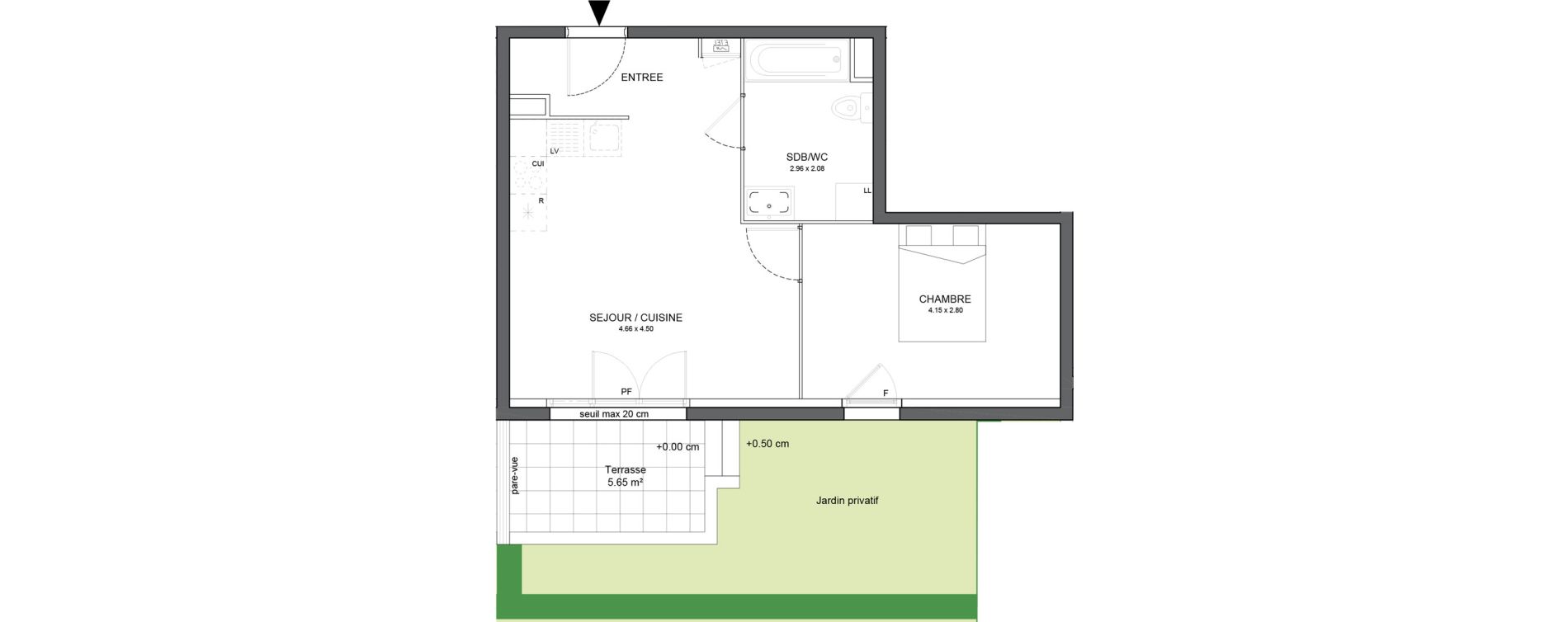 Appartement T2 de 41,23 m2 &agrave; Avrill&eacute; Le bois du roi