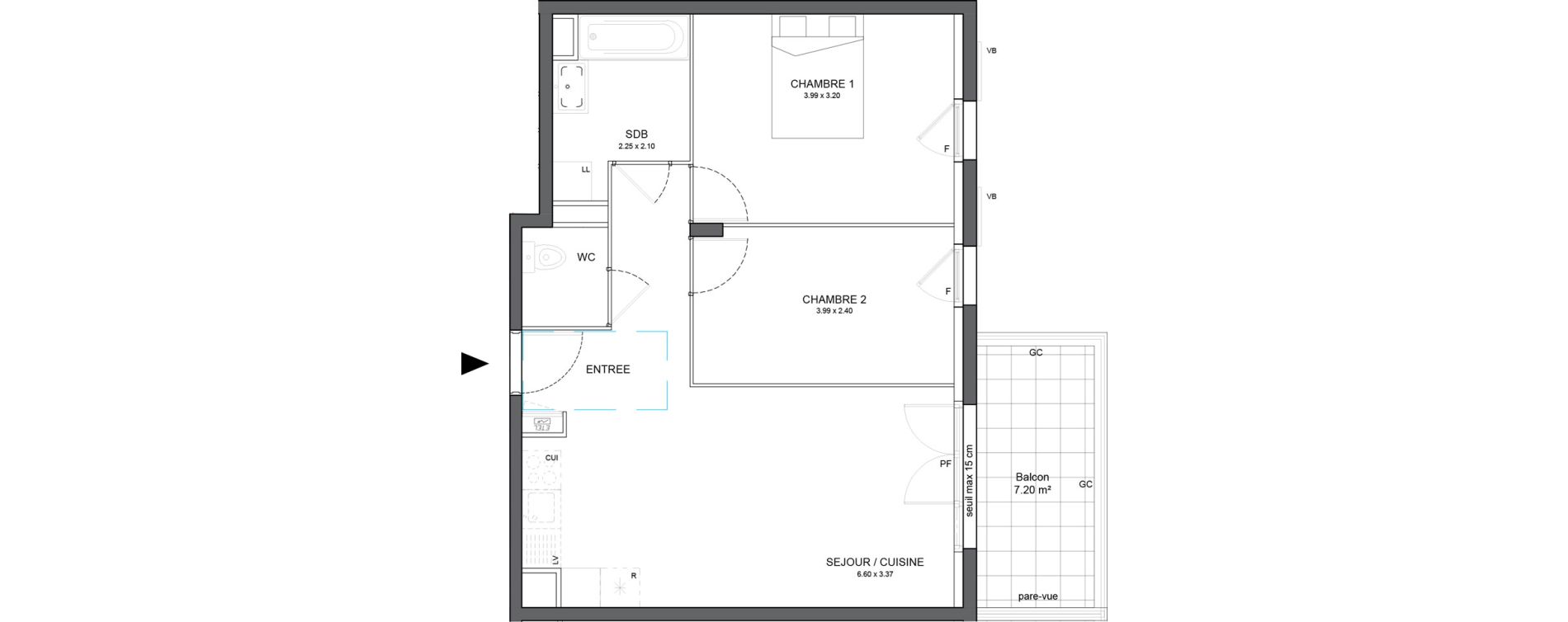 Appartement T3 de 56,13 m2 &agrave; Avrill&eacute; Le bois du roi