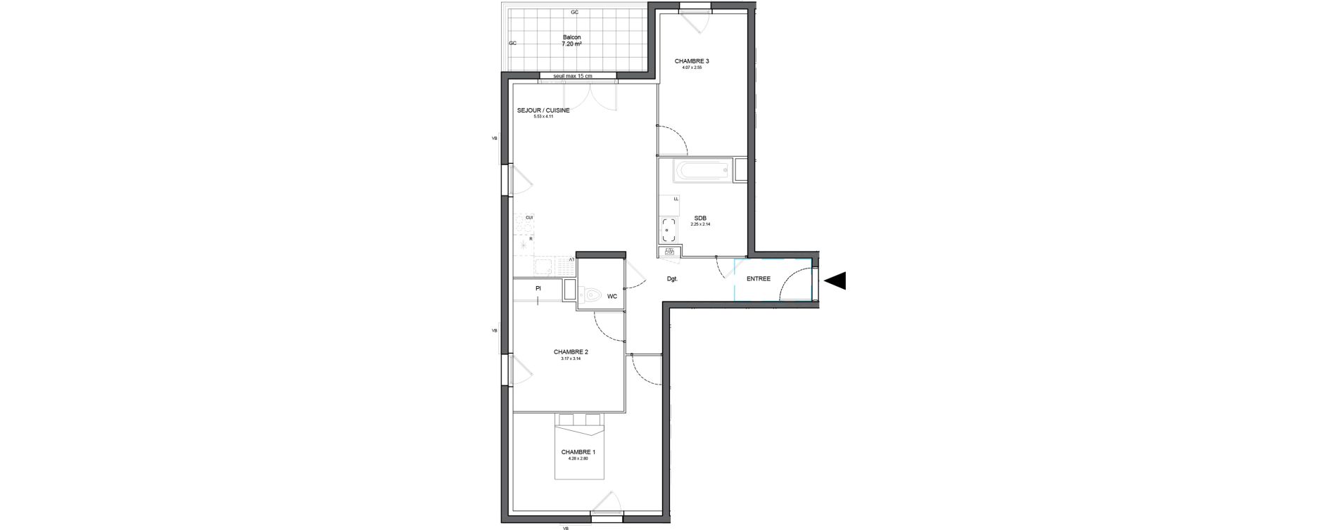 Appartement T4 de 72,54 m2 &agrave; Avrill&eacute; Le bois du roi