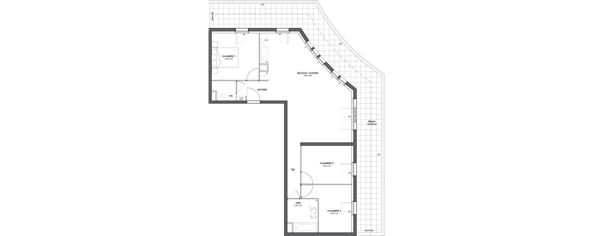 Appartement T4 de 80,55 m2 &agrave; Avrill&eacute; Le bois du roi