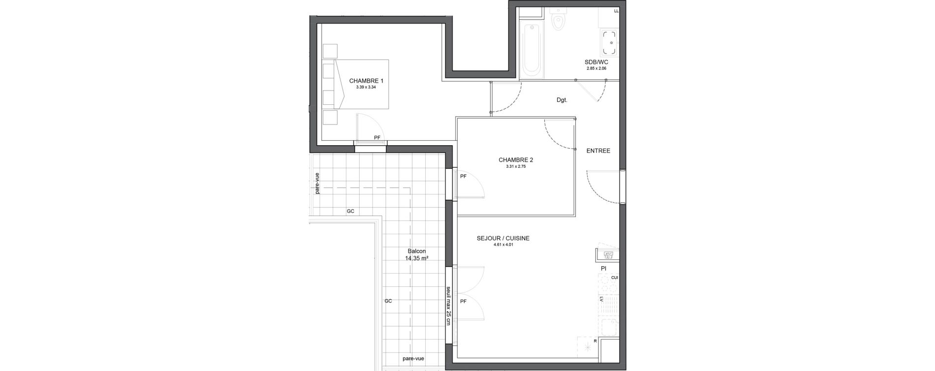 Appartement T3 de 52,78 m2 &agrave; Avrill&eacute; Le bois du roi