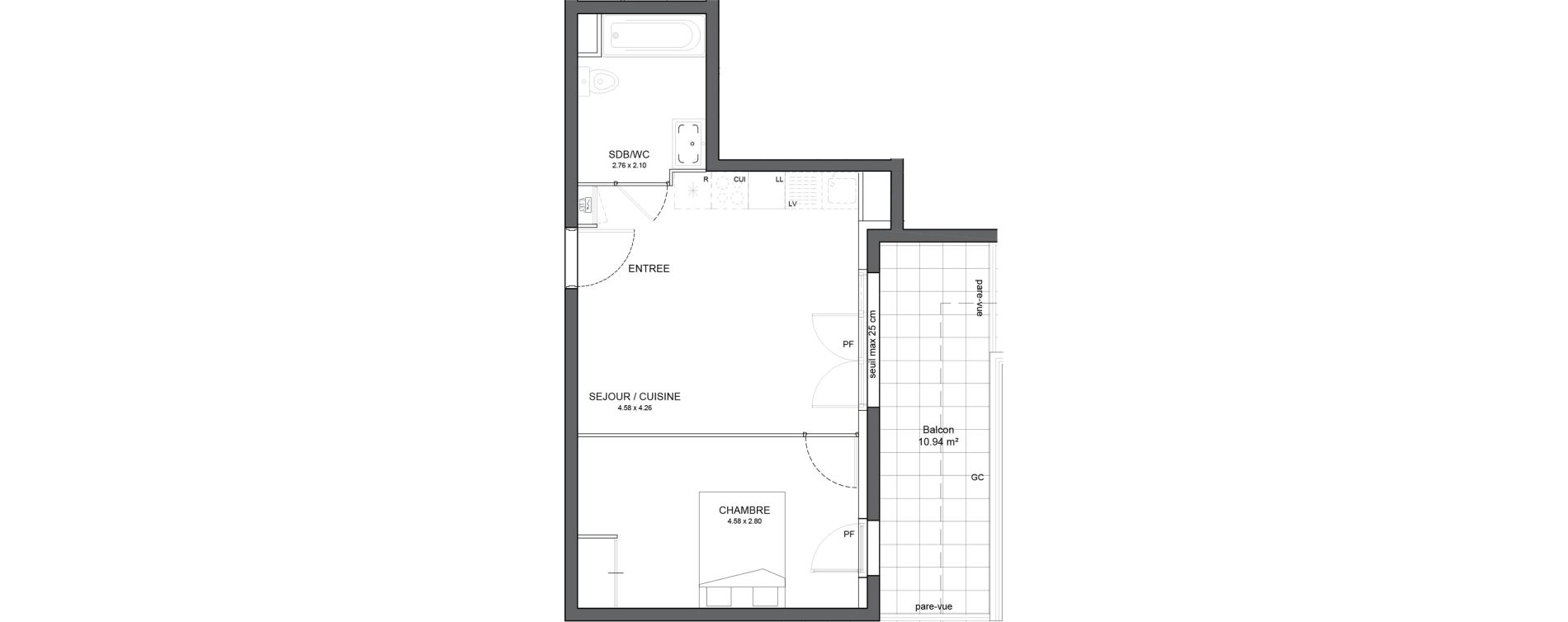 Appartement T2 de 37,22 m2 &agrave; Avrill&eacute; Le bois du roi