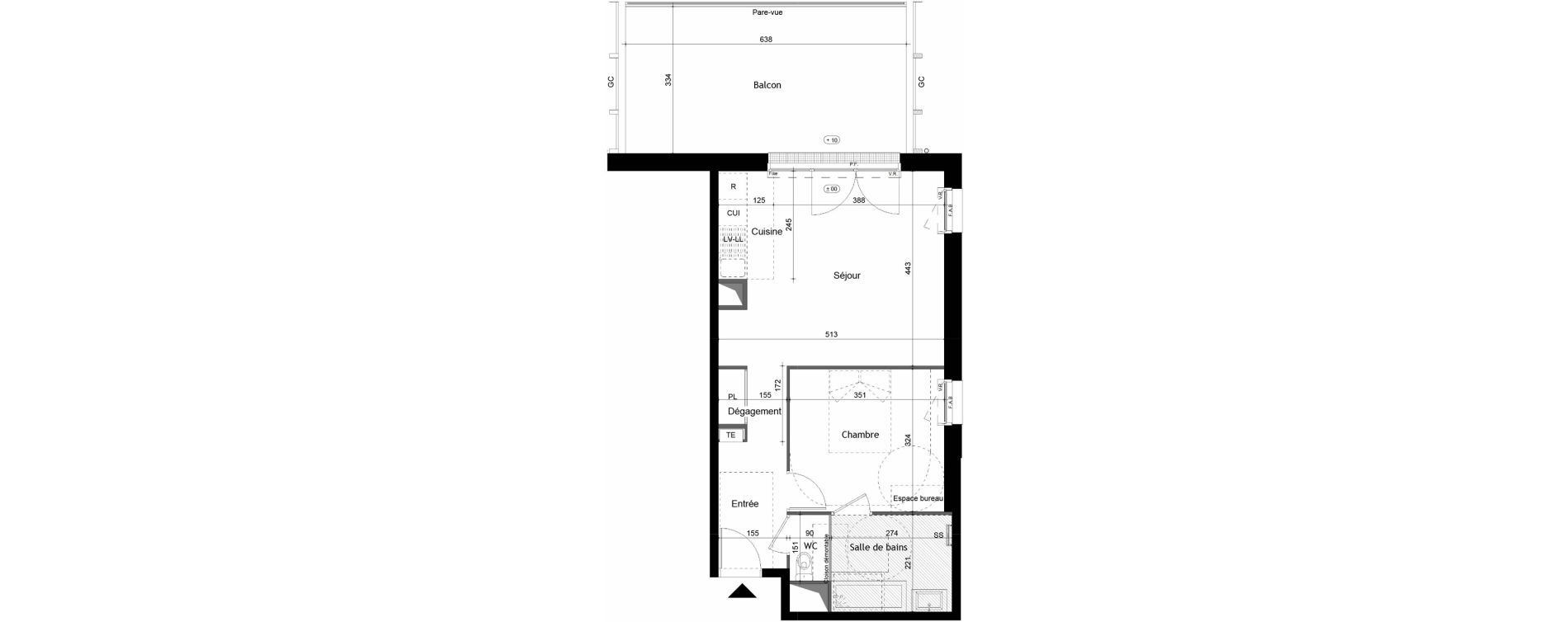 Appartement T2 de 47,90 m2 &agrave; Avrill&eacute; Coteaux de la mayenne