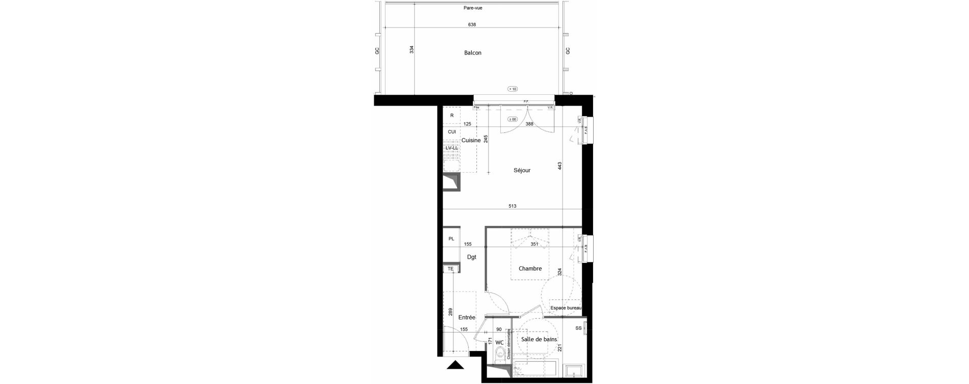 Appartement T2 de 48,08 m2 &agrave; Avrill&eacute; Coteaux de la mayenne