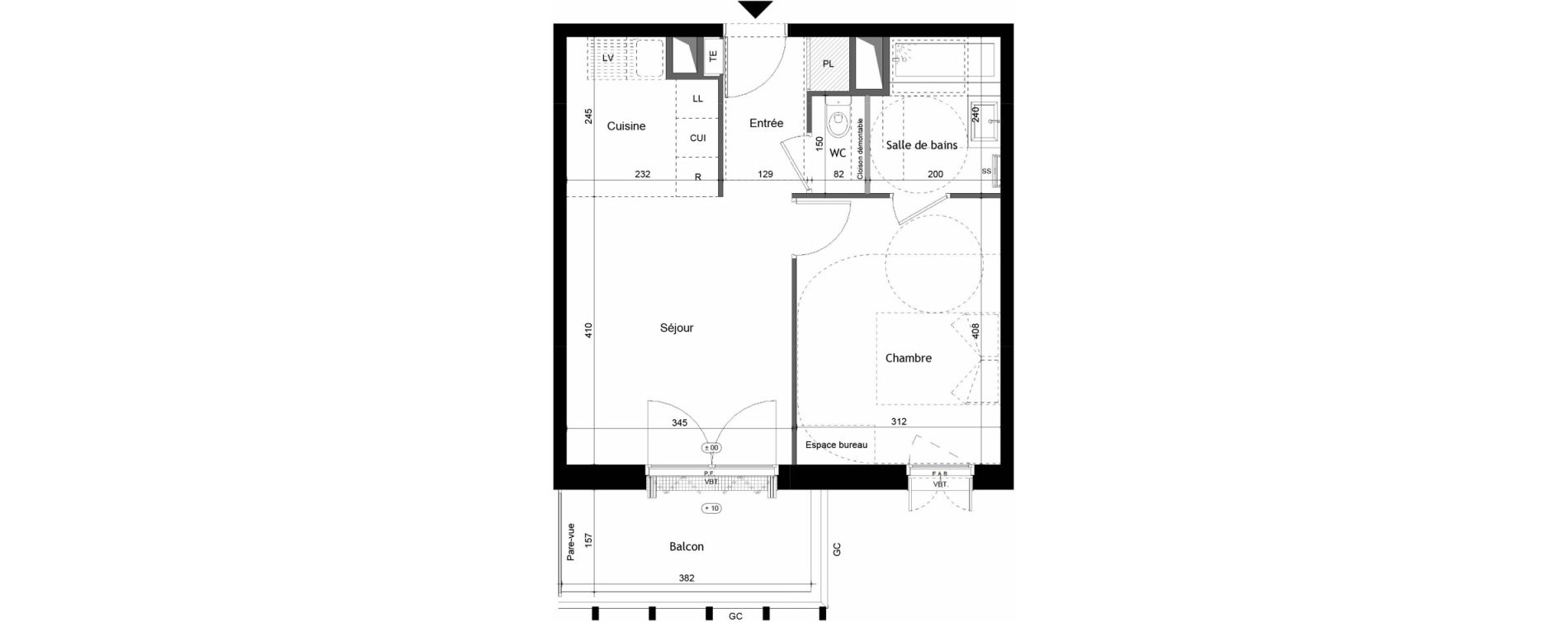 Appartement T2 de 41,49 m2 &agrave; Avrill&eacute; Coteaux de la mayenne