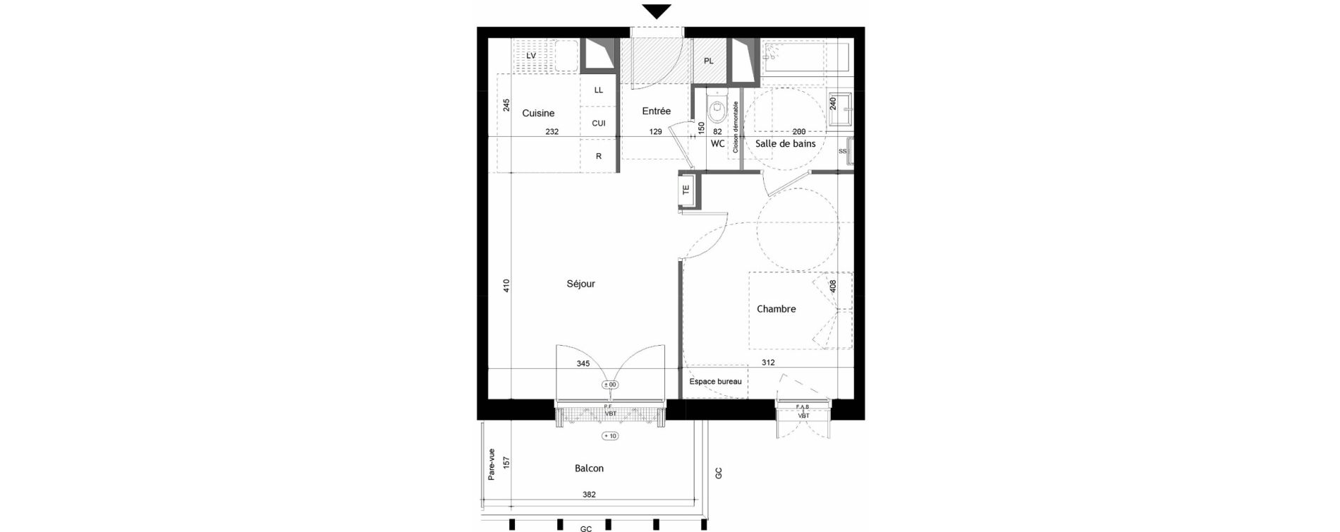 Appartement T2 de 41,36 m2 &agrave; Avrill&eacute; Coteaux de la mayenne