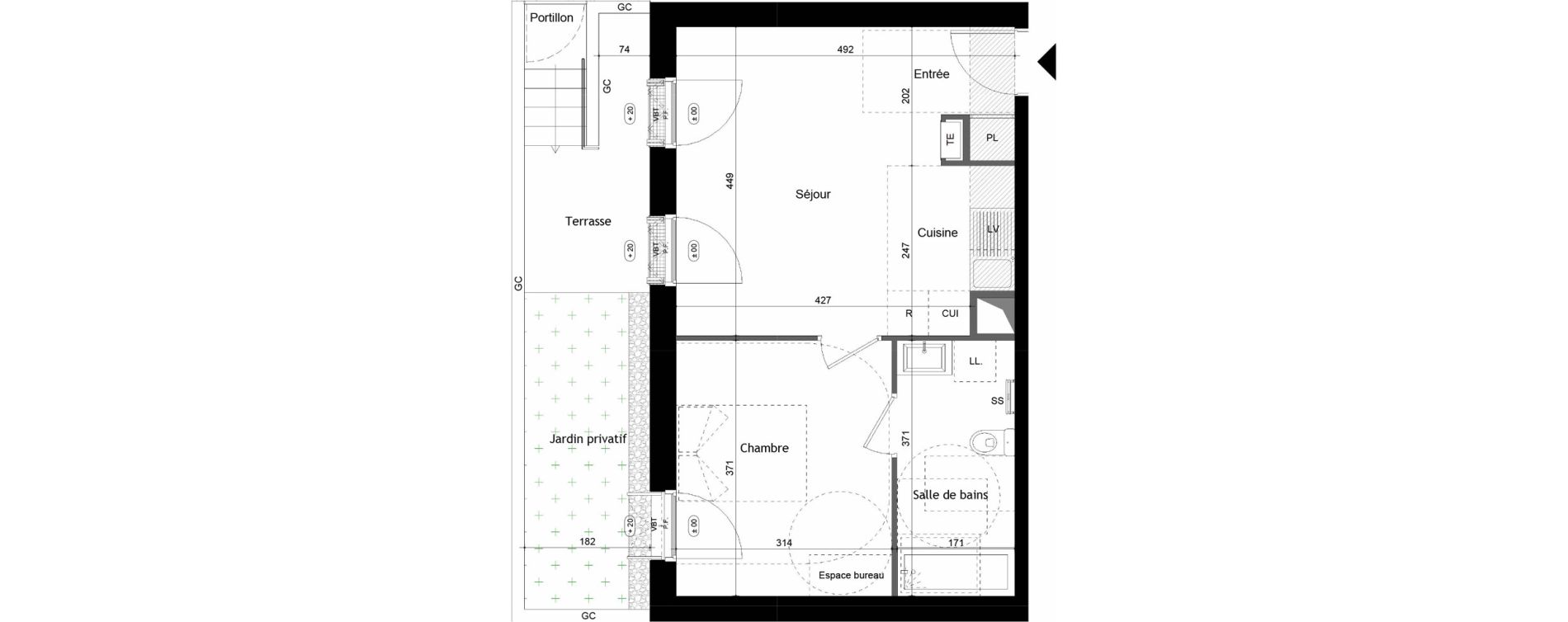 Appartement T2 de 39,30 m2 &agrave; Avrill&eacute; Coteaux de la mayenne