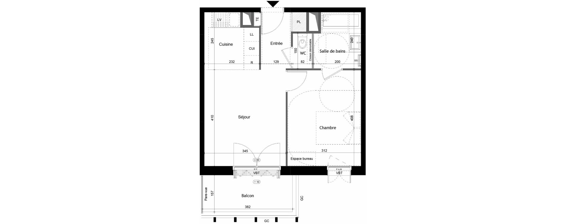 Appartement T2 de 41,49 m2 &agrave; Avrill&eacute; Coteaux de la mayenne