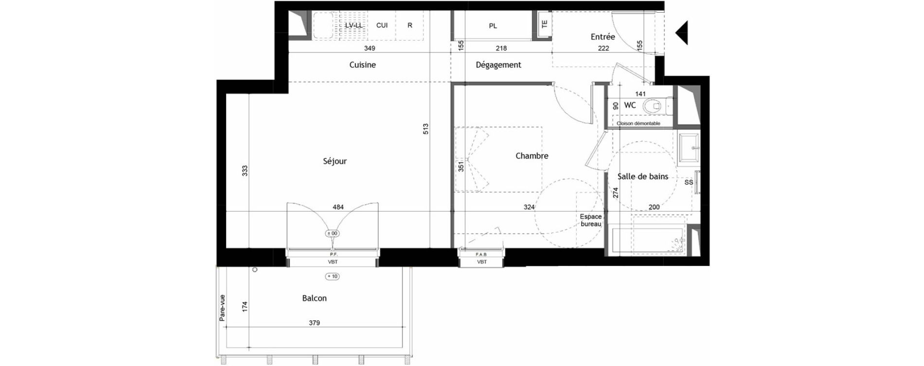Appartement T2 de 46,48 m2 &agrave; Avrill&eacute; Coteaux de la mayenne