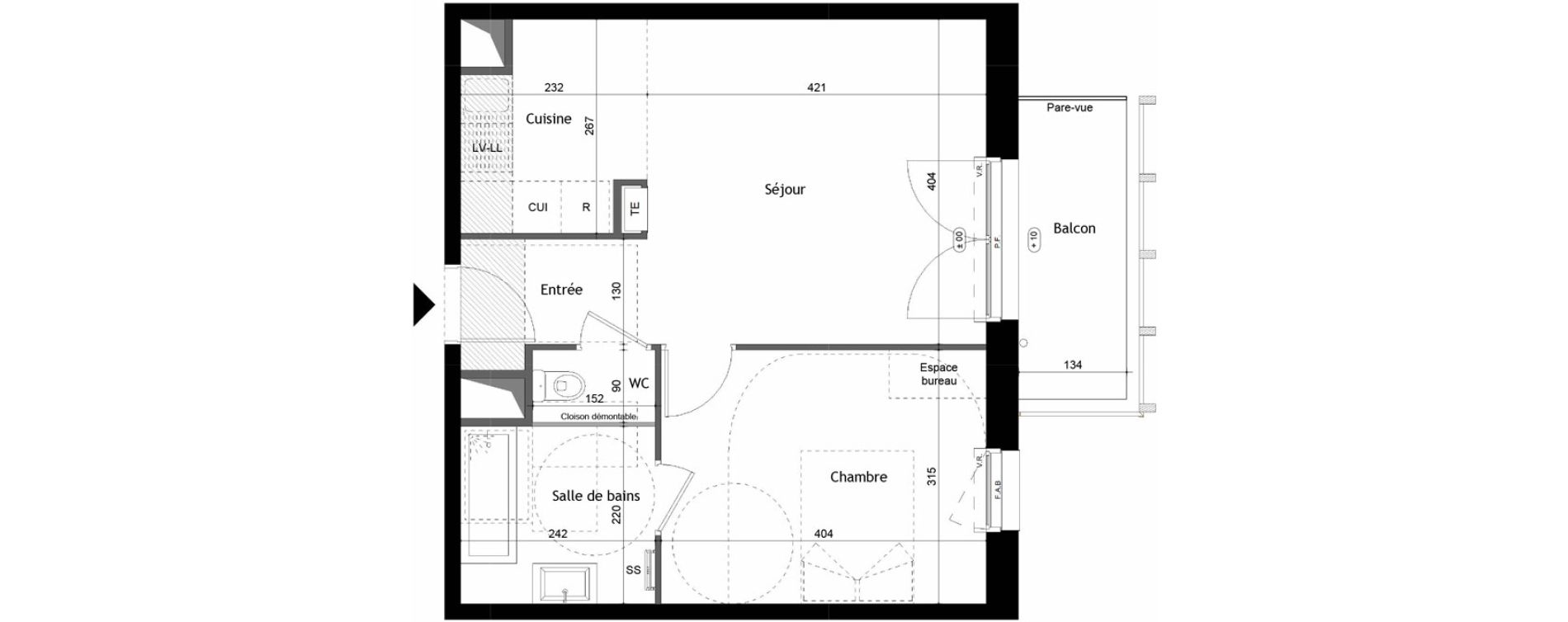 Appartement T2 de 45,16 m2 &agrave; Avrill&eacute; Coteaux de la mayenne