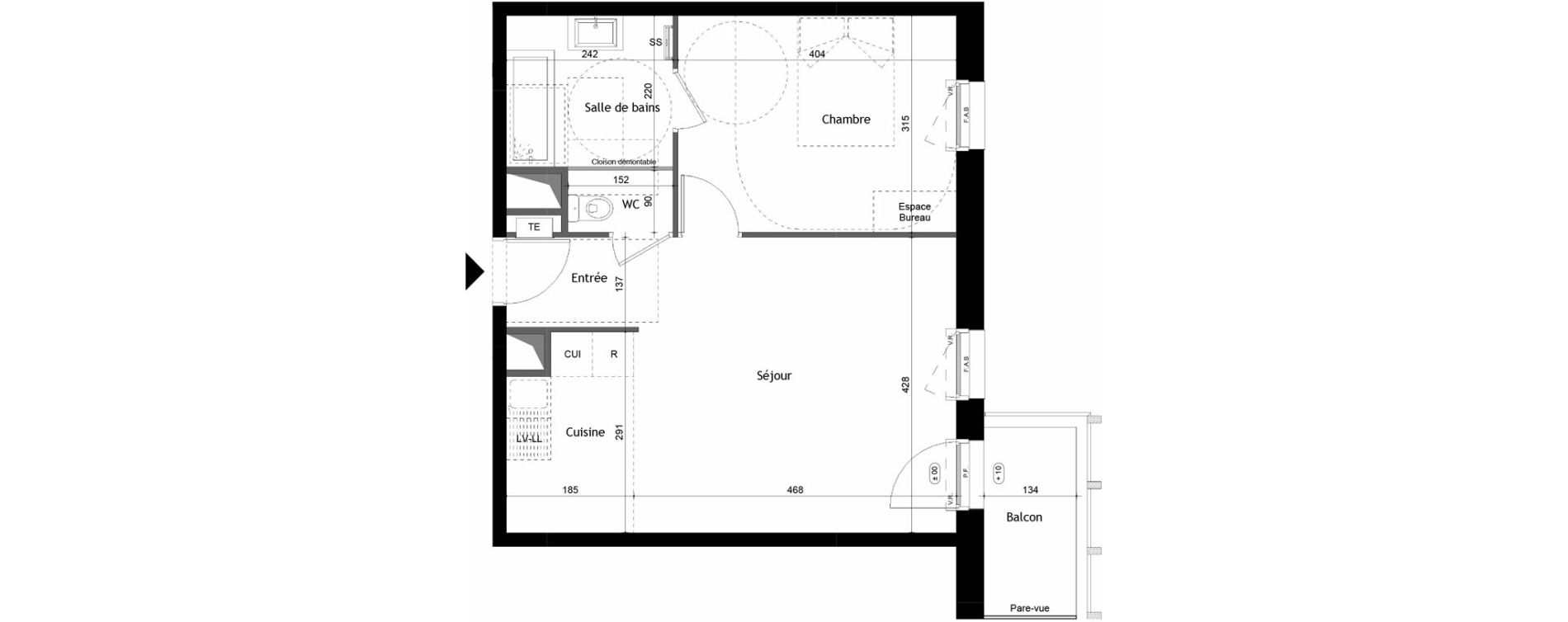 Appartement T2 de 46,81 m2 &agrave; Avrill&eacute; Coteaux de la mayenne