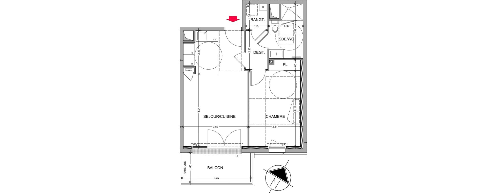 Appartement T2 de 42,83 m2 &agrave; Avrill&eacute; Le bois du roi