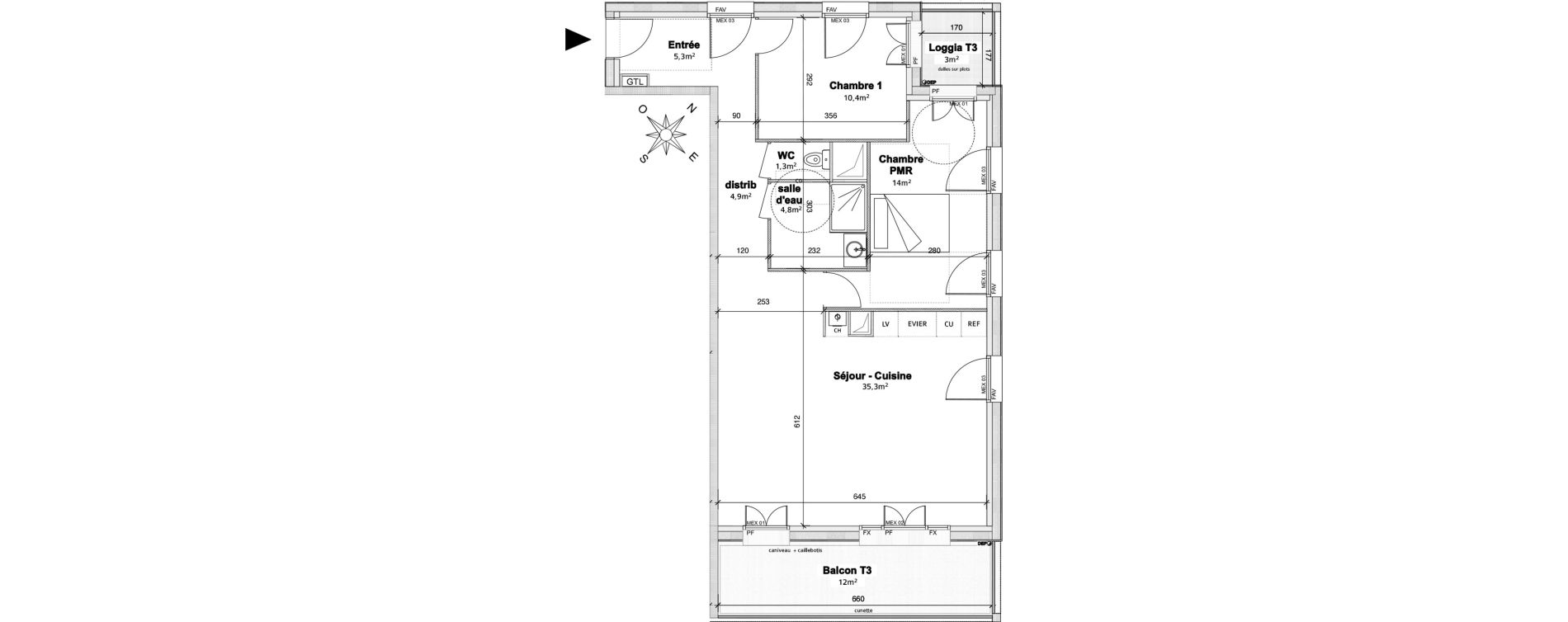 Appartement T3 de 76,00 m2 &agrave; Avrill&eacute; Centre ville