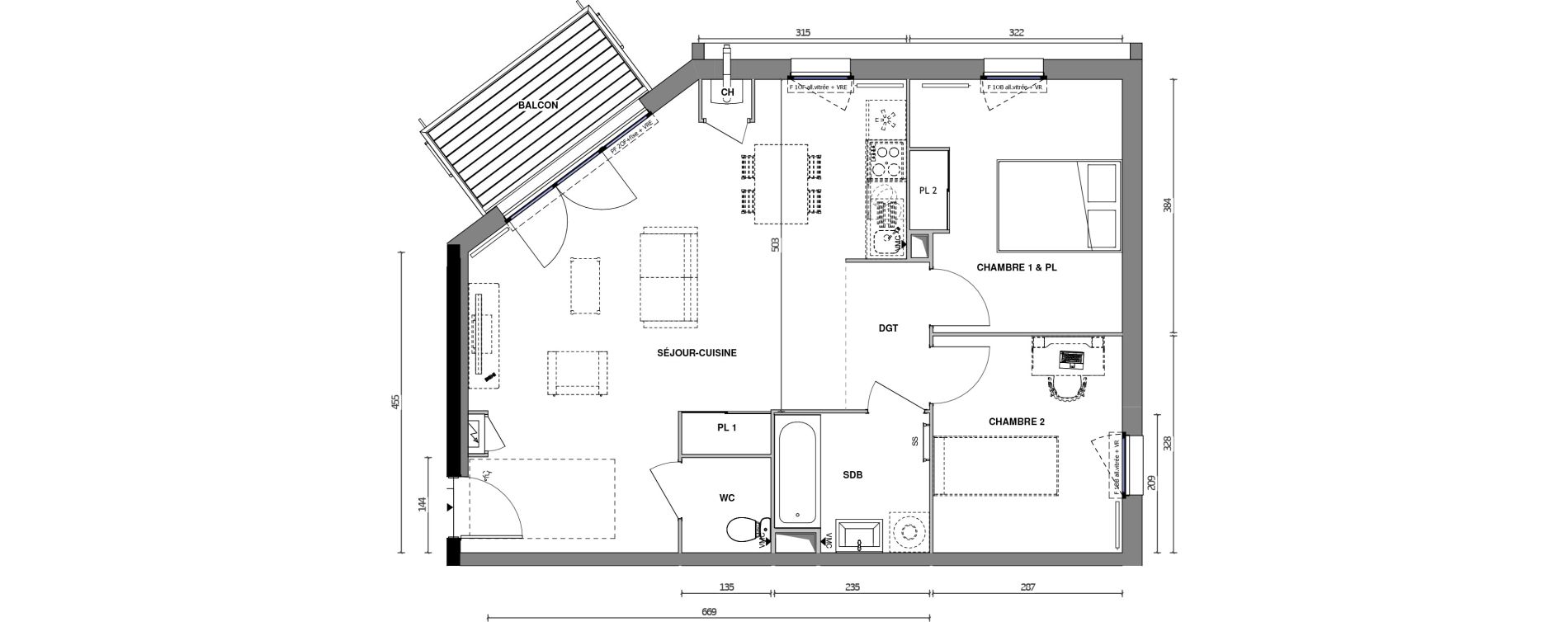 Appartement T3 de 64,90 m2 &agrave; Chemill&eacute; Chemille en anjou