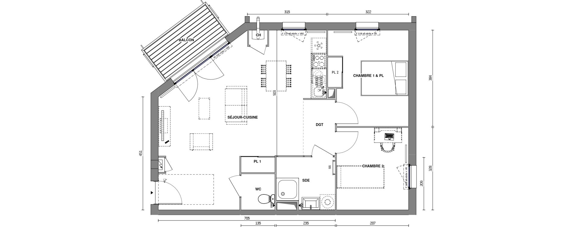 Appartement T3 de 64,90 m2 &agrave; Chemill&eacute; Chemille en anjou
