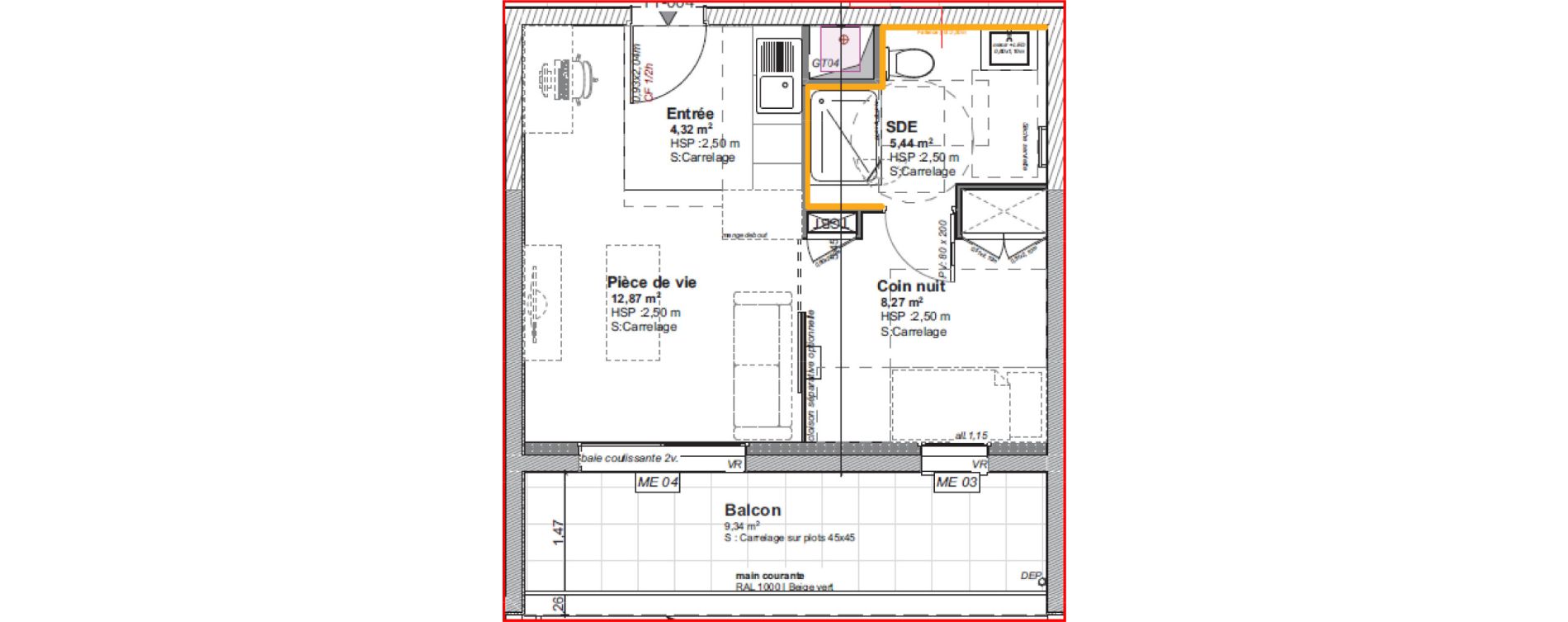 Appartement T1 bis de 30,90 m2 &agrave; Cholet Pasteur - demi-lune