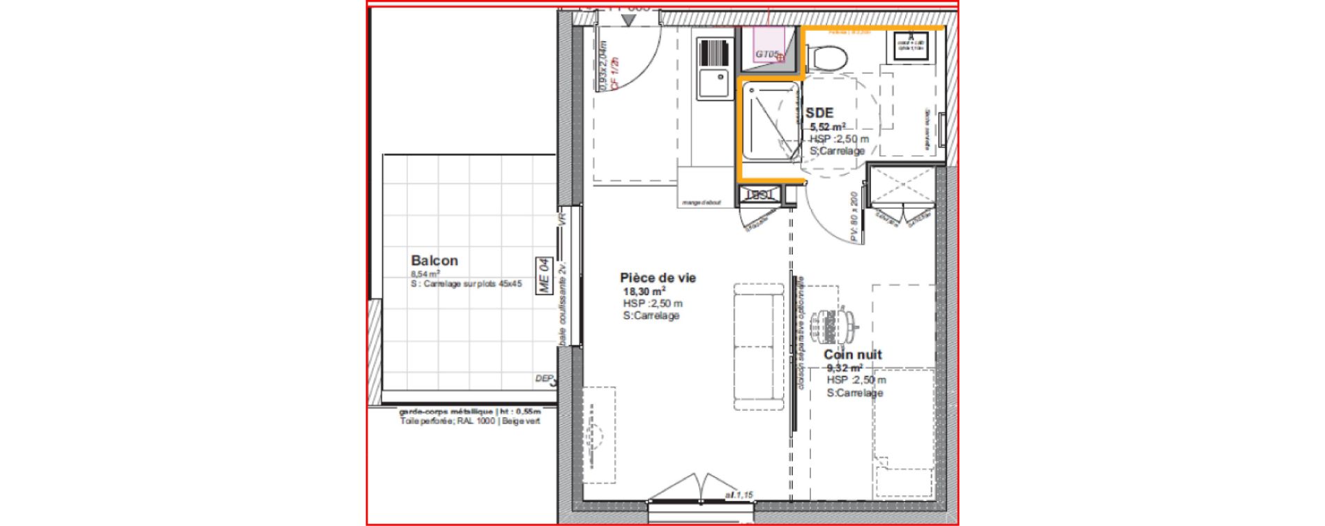 Appartement T1 bis de 33,11 m2 &agrave; Cholet Pasteur - demi-lune