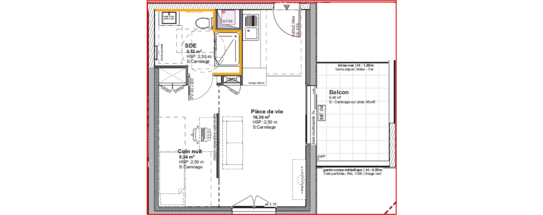 Appartement T1 bis de 33,16 m2 &agrave; Cholet Pasteur - demi-lune