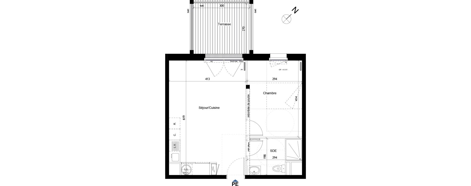 Appartement T2 de 42,28 m2 &agrave; &Eacute;couflant Centre