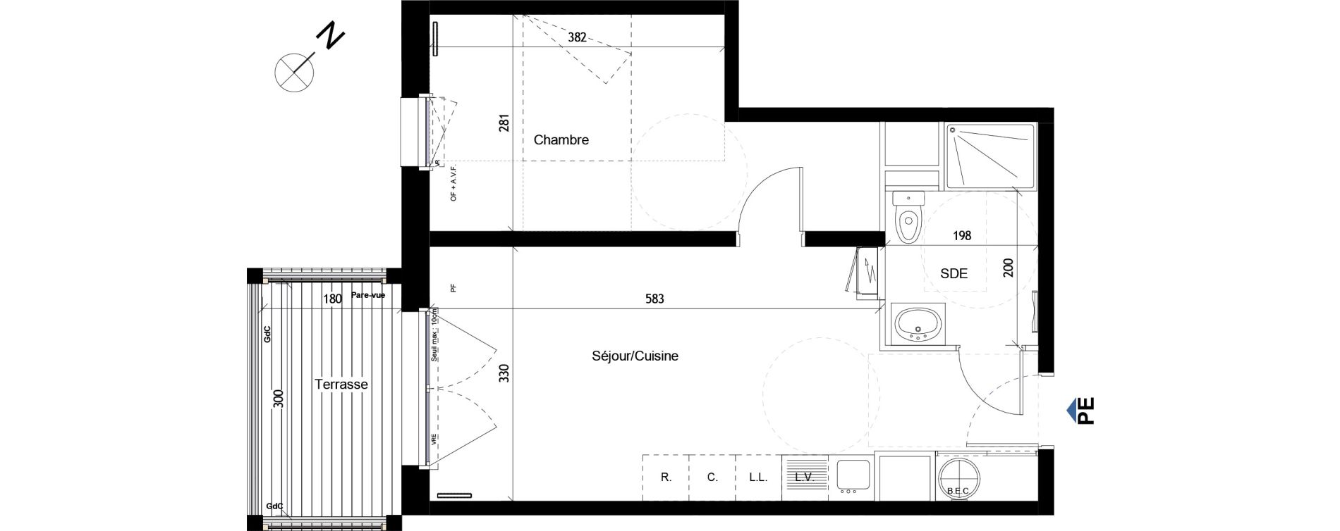 Appartement T2 de 41,34 m2 &agrave; &Eacute;couflant Centre
