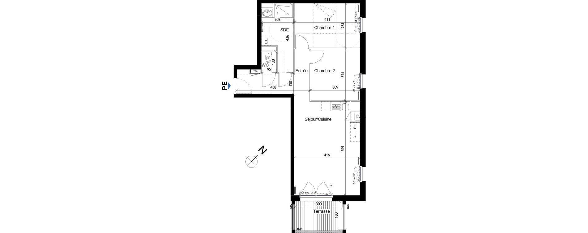 Appartement T3 de 61,80 m2 &agrave; &Eacute;couflant Centre