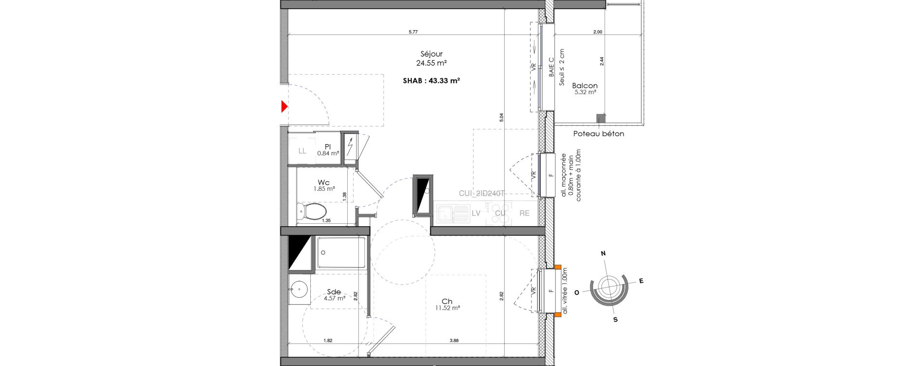 Appartement T2 de 43,33 m2 aux Ponts-De-C&eacute; La monnaie