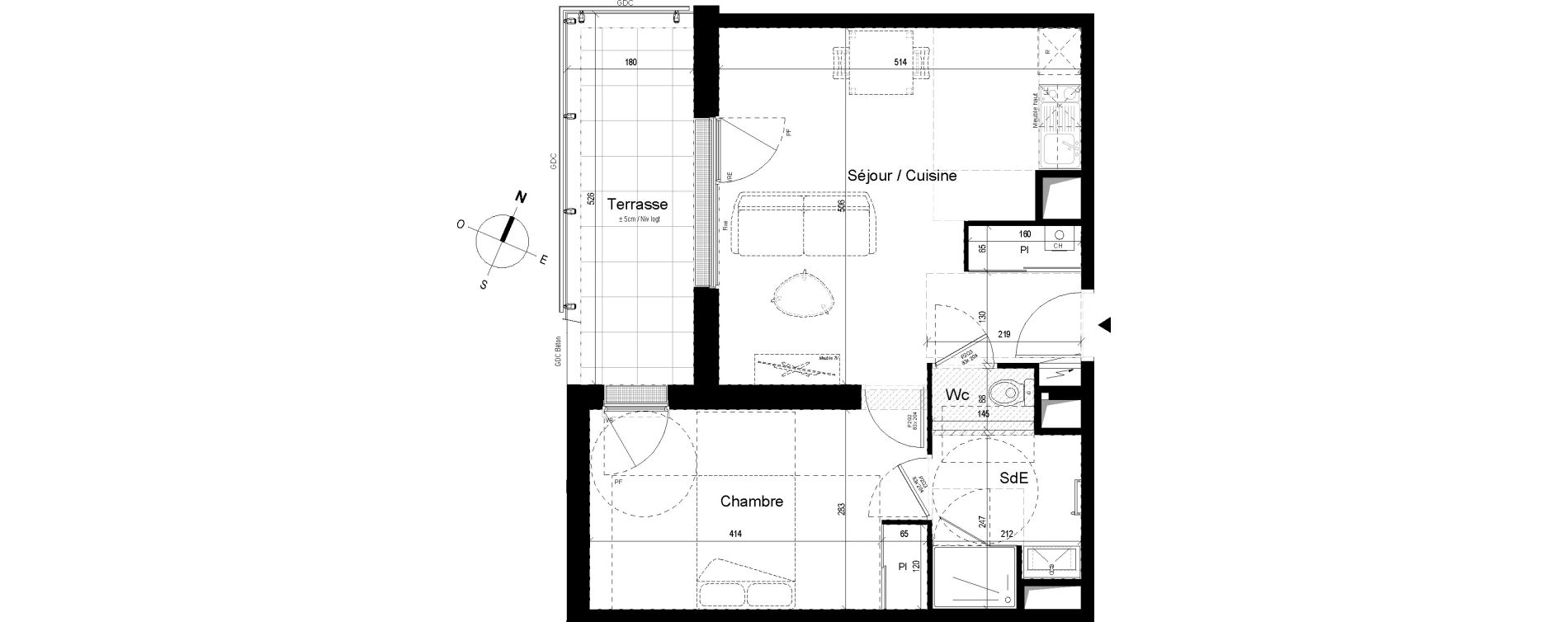 Appartement T2 de 44,59 m2 aux Ponts-De-C&eacute; Grandes maisons