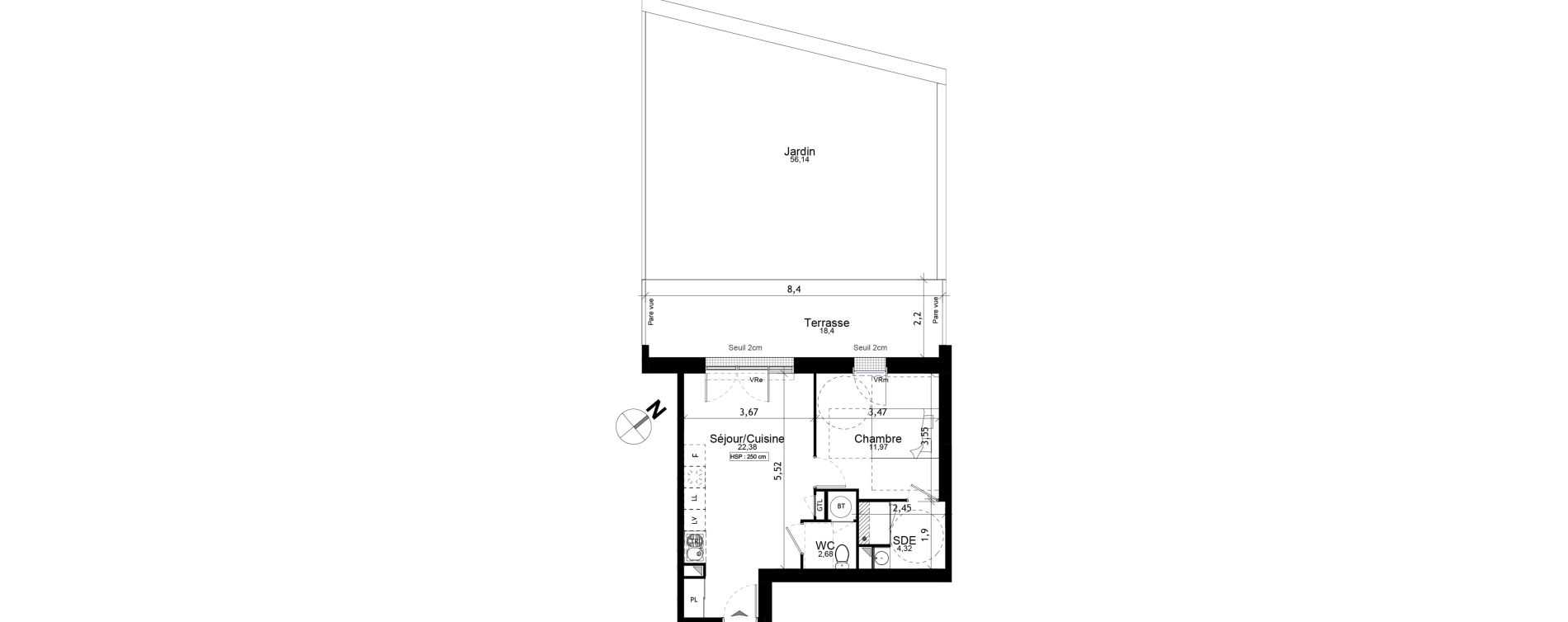 Appartement T2 de 41,35 m2 aux Ponts-De-C&eacute; La chesnaie