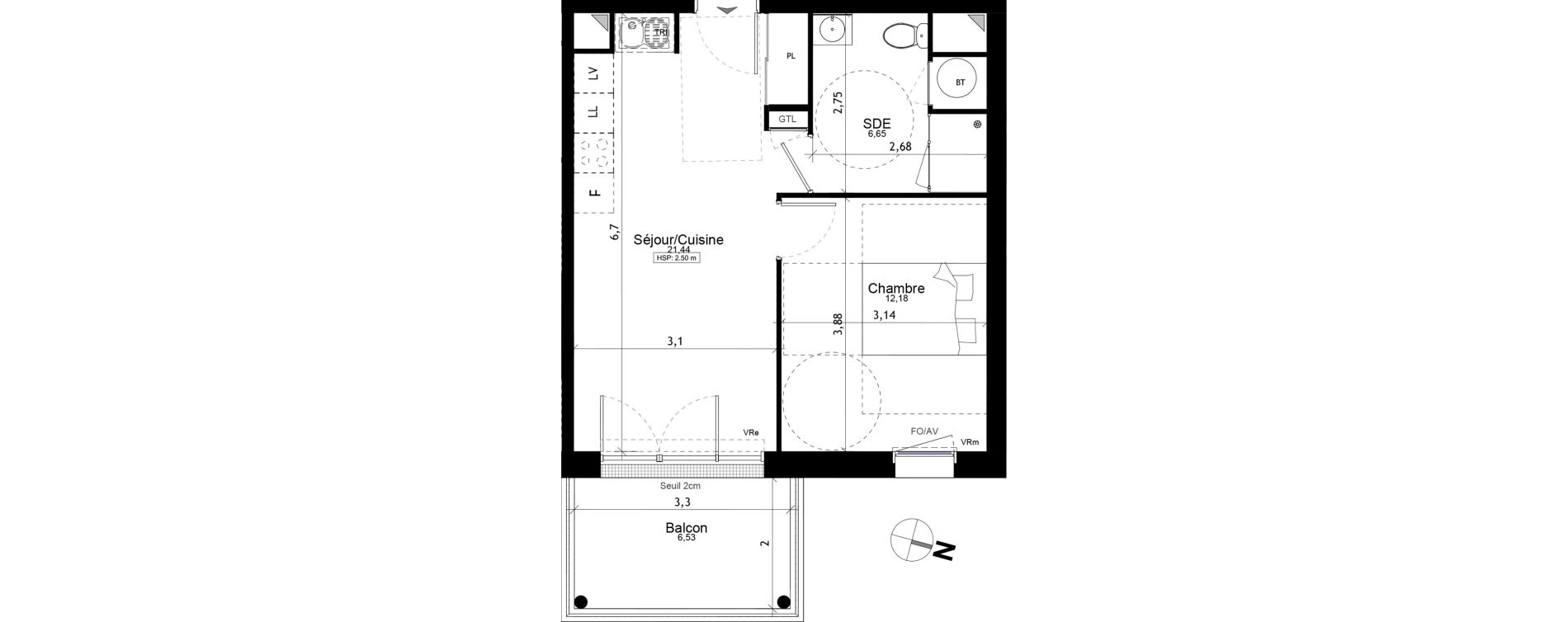 Appartement T2 de 40,27 m2 aux Ponts-De-C&eacute; La chesnaie