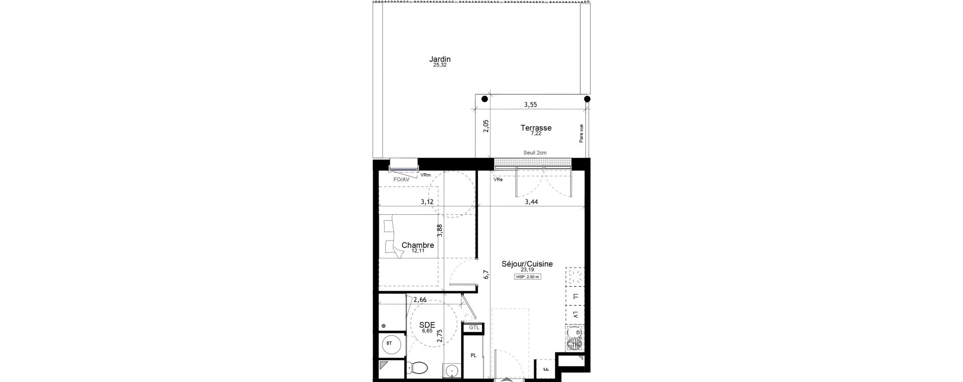 Appartement T2 de 41,95 m2 aux Ponts-De-C&eacute; La chesnaie
