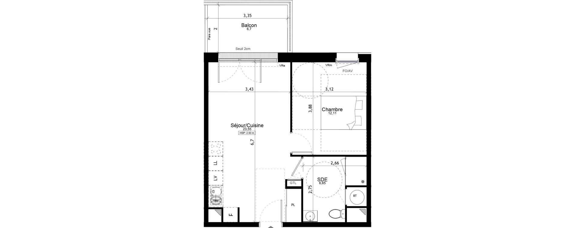 Appartement T2 de 42,31 m2 aux Ponts-De-C&eacute; La chesnaie
