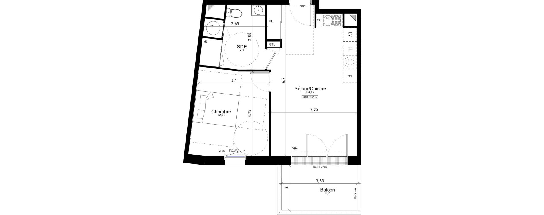 Appartement T2 de 44,29 m2 aux Ponts-De-C&eacute; La chesnaie