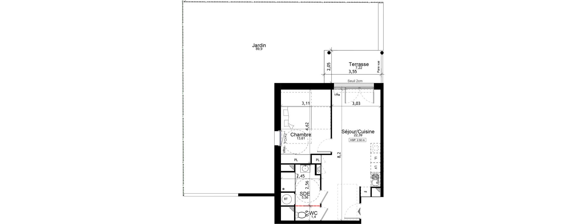 Appartement T2 de 46,05 m2 aux Ponts-De-C&eacute; La chesnaie
