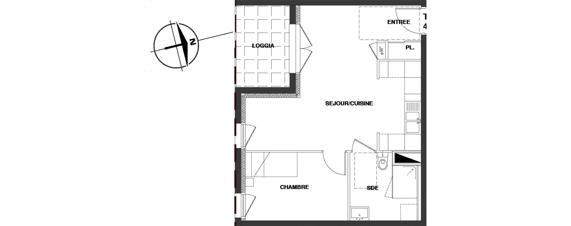 Appartement T2 de 41,91 m2 aux Ponts-De-C&eacute; Centre