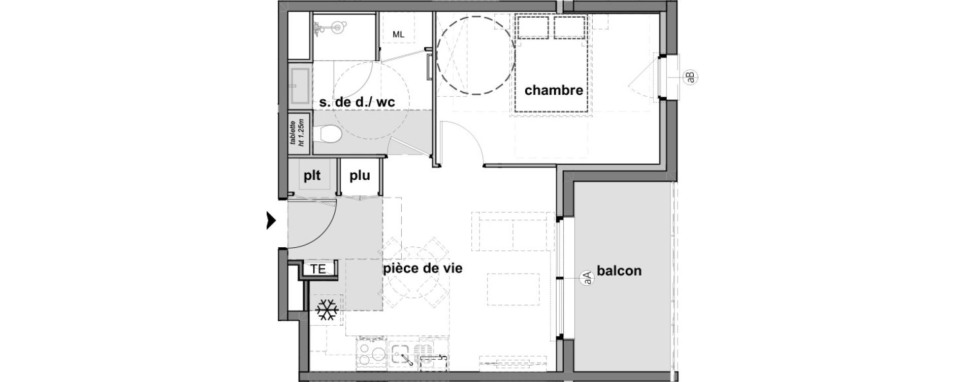 Appartement T2 de 39,49 m2 &agrave; Montreuil-Juign&eacute; Les ch&ecirc;nes de l'esplanade - bel-air