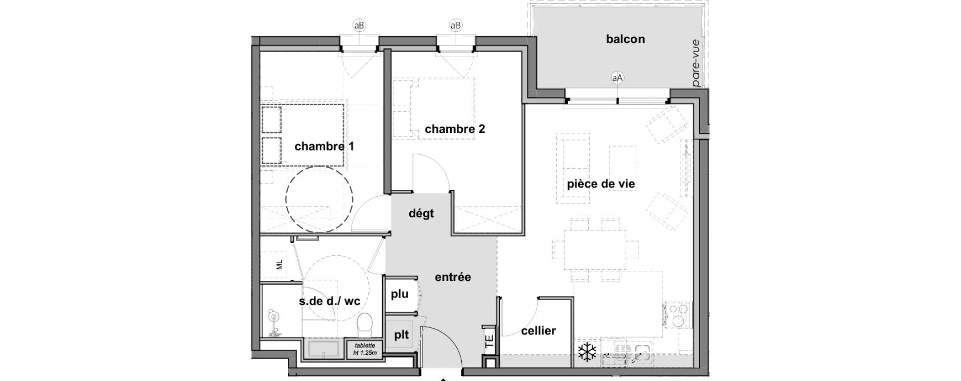 Appartement T3 de 62,21 m2 &agrave; Montreuil-Juign&eacute; Les ch&ecirc;nes de l'esplanade - bel-air