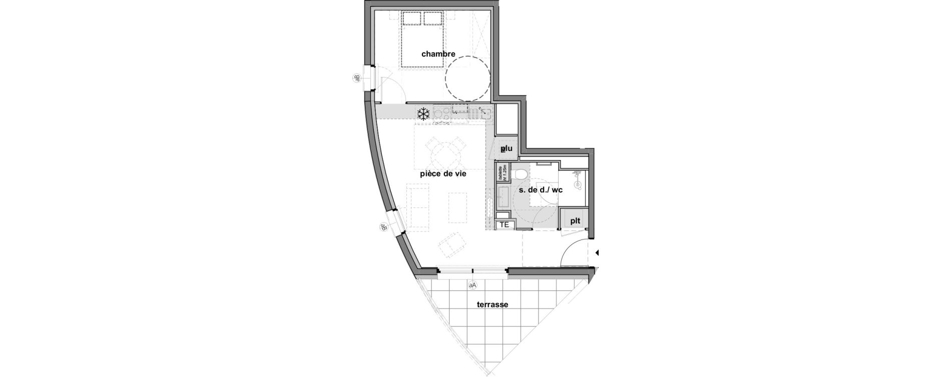 Appartement T2 de 41,32 m2 &agrave; Montreuil-Juign&eacute; Les ch&ecirc;nes de l'esplanade - bel-air