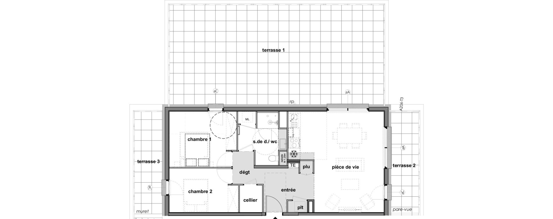 Appartement T3 de 68,15 m2 &agrave; Montreuil-Juign&eacute; Les ch&ecirc;nes de l'esplanade - bel-air