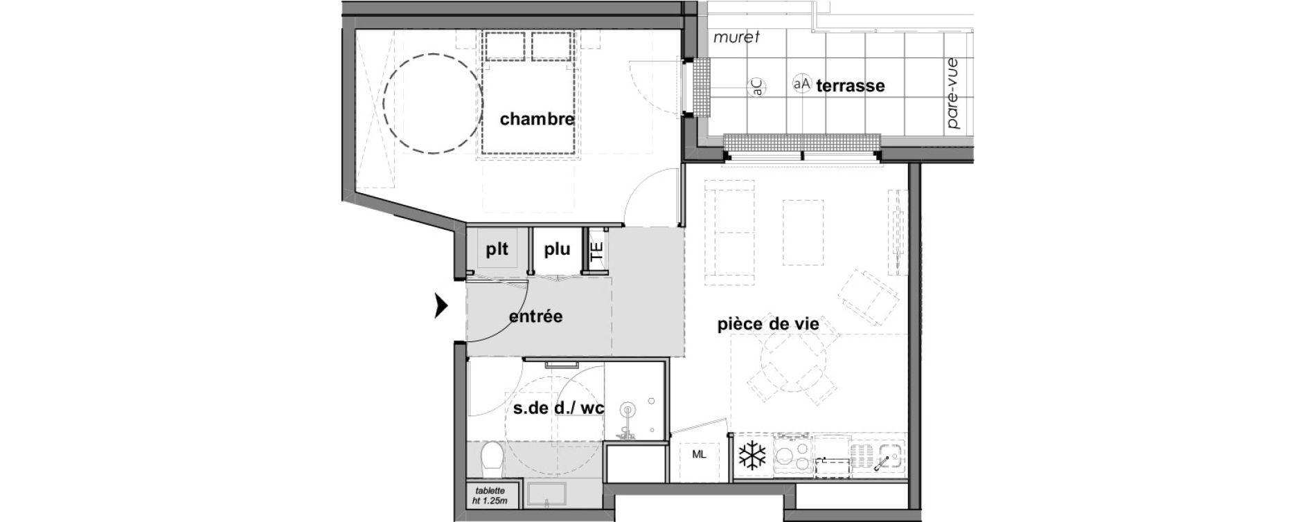 Appartement T2 de 43,09 m2 &agrave; Montreuil-Juign&eacute; Les ch&ecirc;nes de l'esplanade - bel-air