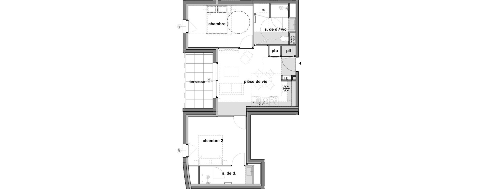 Appartement T3 de 57,08 m2 &agrave; Montreuil-Juign&eacute; Les ch&ecirc;nes de l'esplanade - bel-air