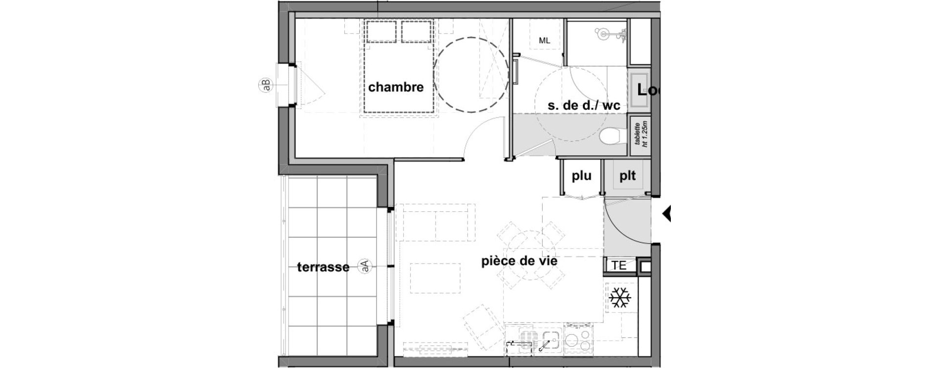 Appartement T2 de 39,37 m2 &agrave; Montreuil-Juign&eacute; Les ch&ecirc;nes de l'esplanade - bel-air