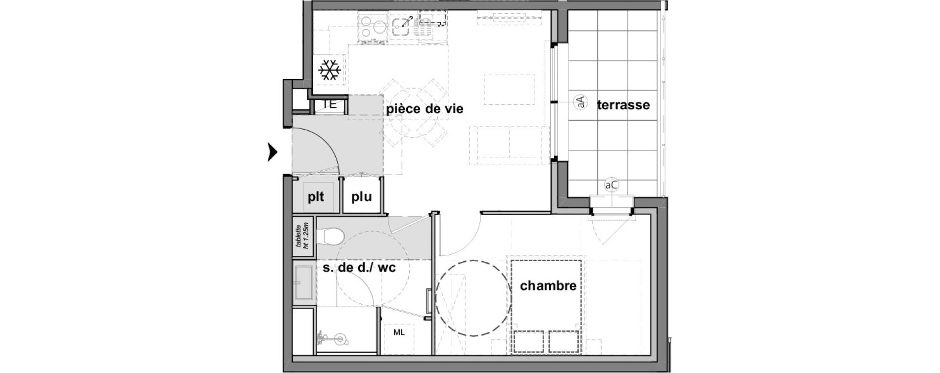 Appartement T2 de 39,06 m2 &agrave; Montreuil-Juign&eacute; Les ch&ecirc;nes de l'esplanade - bel-air